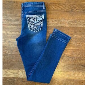 Faded Glory Boho Embellished Back Pockets Straight Leg Jeans Girls Size 14